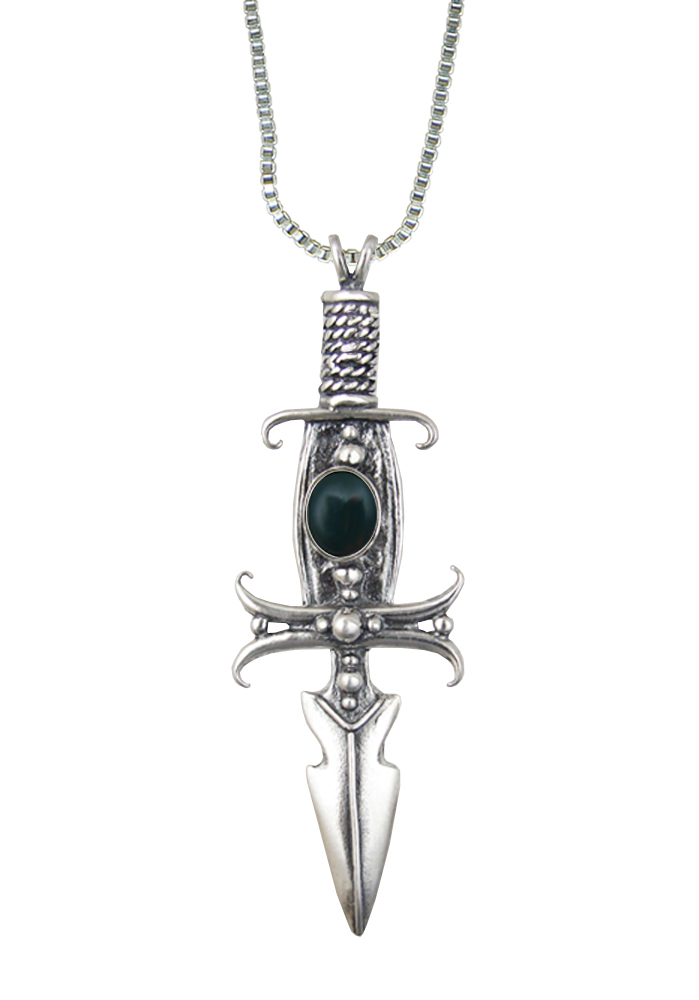 Sterling Silver Deathmaker Knife Dagger Pendant With Bloodstone